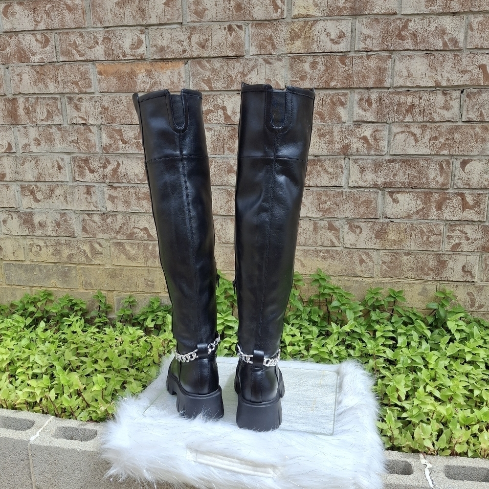 GBG Los Angeles Coen Thigh High With Chain Black Platform Boots Women Size 10 - Picture 9 of 16